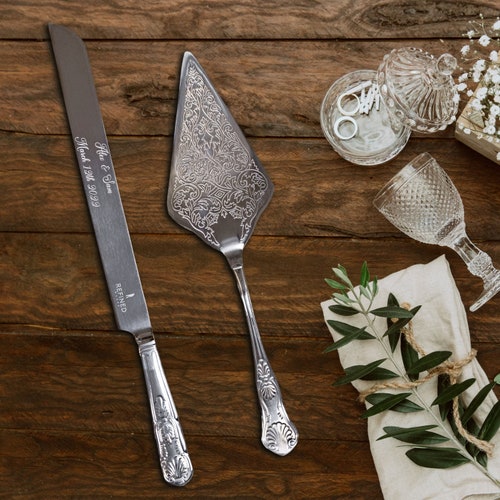 Personalized Wedding Cake Knife and Server Set