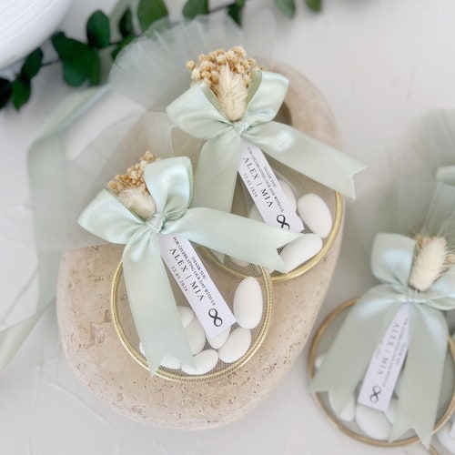Personalized Wedding Almond Candy Favors in Tulle Bags