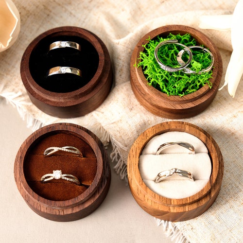 Personalized Wooden Wedding Ring Box – Custom Engraved Engagement Proposal Holder with Acrylic Cover