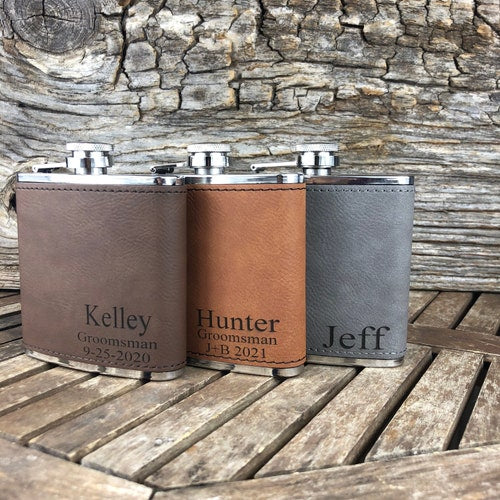 Engraved Leather Hip Flask