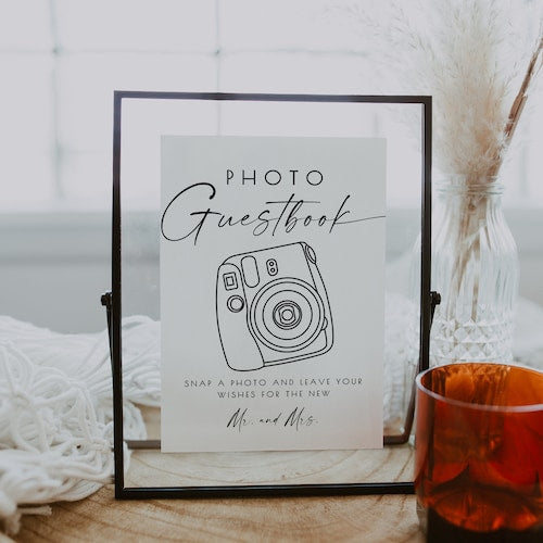 Instax Mini 12 Photo Guestbook Instructions Sign – Editable Minimalist Template