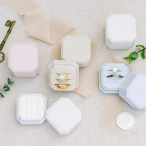 Triple Slot Linen Ring Box | Personalized Wedding & Engagement Ring Holder