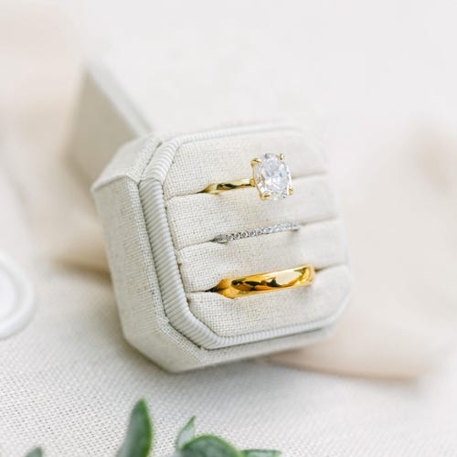 Triple Slot Linen Ring Box | Personalized Wedding & Engagement Ring Holder