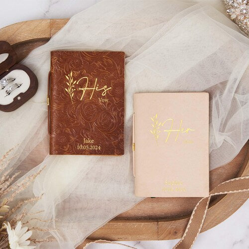 Personalized Leather Wedding Vow Books – Set of 2 Custom His & Her Vow Booklets, Wedding Keepsake