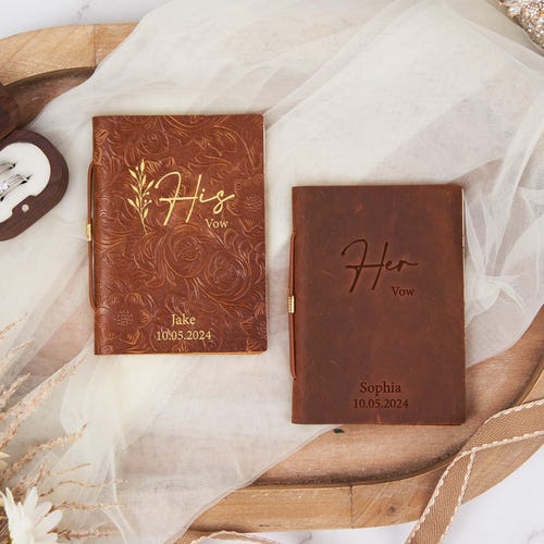 Personalized Leather Wedding Vow Books – Set of 2 Custom His & Her Vow Booklets, Wedding Keepsake