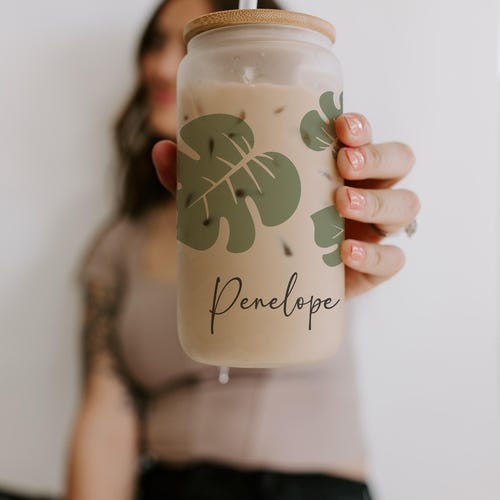 Personalized Iced Coffee Cup Floral Retro