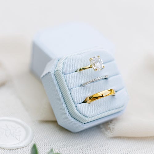 Triple Slot Linen Ring Box | Personalized Wedding & Engagement Ring Holder