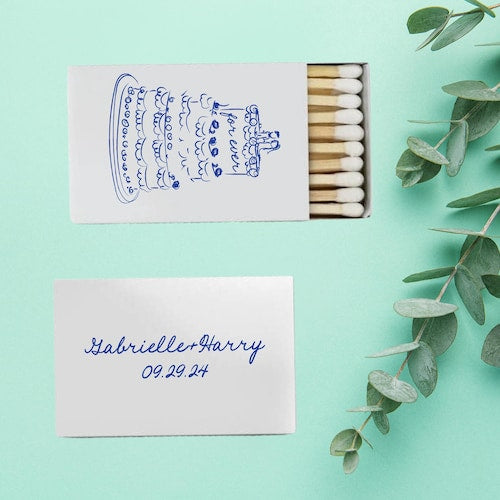 Hand-Drawn Cake Design - Wedding Matchboxes