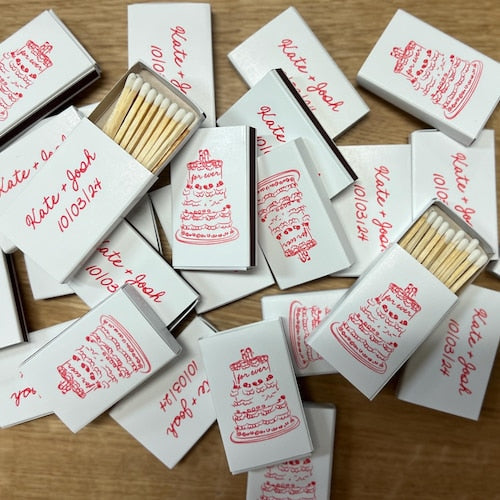 Hand-Drawn Cake Design - Wedding Matchboxes