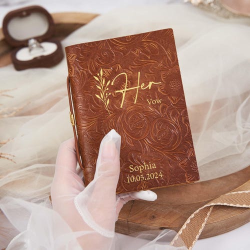 Personalized Leather Wedding Vow Books – Set of 2 Custom His & Her Vow Booklets, Wedding Keepsake