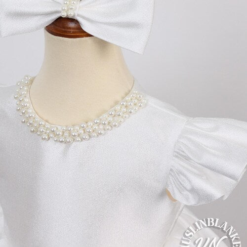 Ivory Pearls Neckline Baby Girl Dress