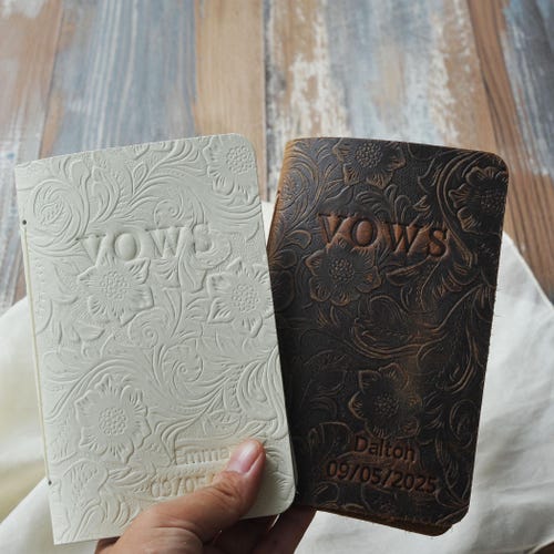 Boho Personalized Leather Wedding Vow Books – Set of 2