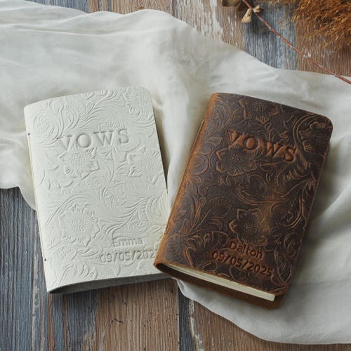 Boho Personalized Leather Wedding Vow Books – Set of 2