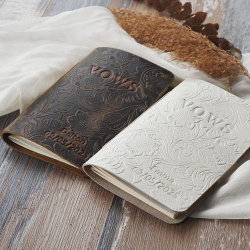 Boho Personalized Leather Wedding Vow Books – Set of 2