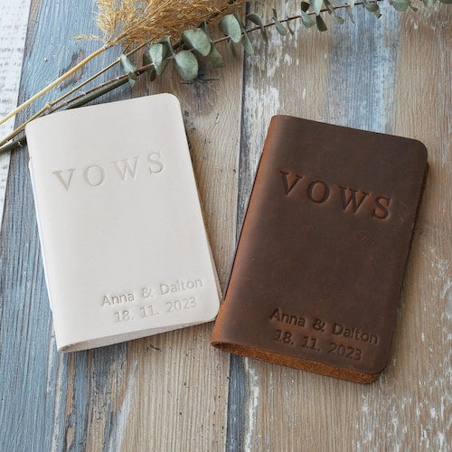 Boho Personalized Leather Wedding Vow Books – Set of 2