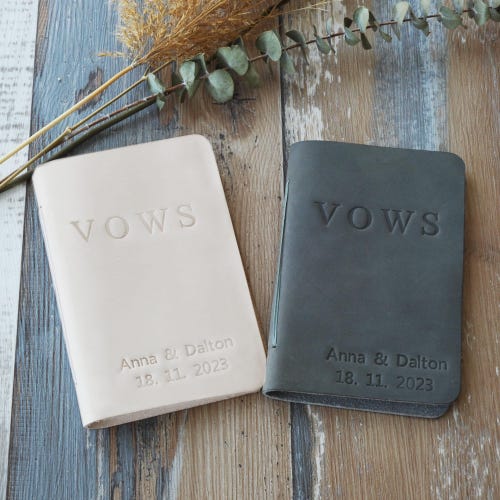 Boho Personalized Leather Wedding Vow Books – Set of 2