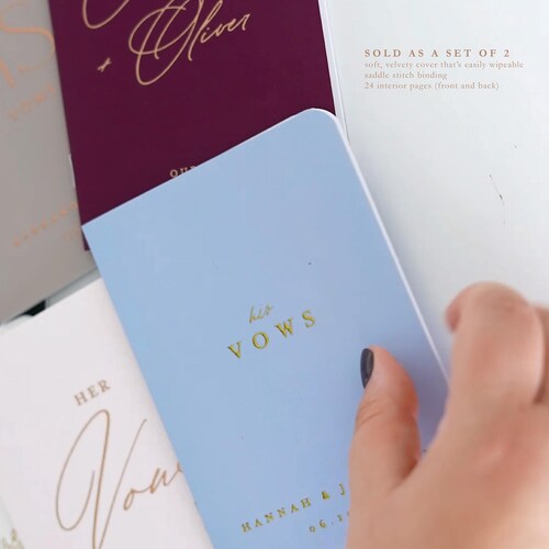 Personalized Wedding Vow Booklets – Blue & Gold Foil, Custom His & Her Vow Books