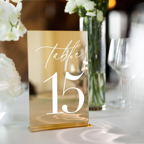 Gold Mirror Table Numbers with Stands – Elegant Wedding Table Décor
