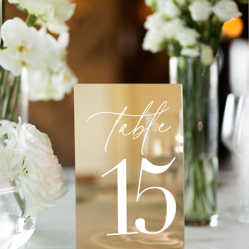 Gold Mirror Table Numbers with Stands – Elegant Wedding Table Décor