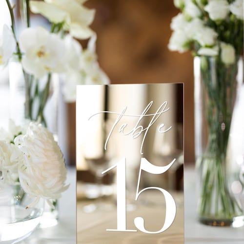 Gold Mirror Table Numbers with Stands – Elegant Wedding Table Décor