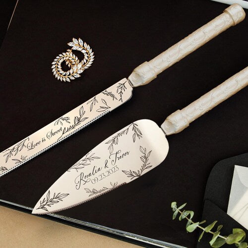 Engraved Cake Server Set for Weddings and Anniversaries